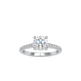 White Solitaire Diamond Ring with Pave Band
