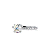 White Solitaire Diamond Ring with Pave Band