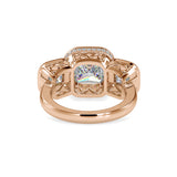 Rose Gold Three-Stone Halo Diamond Ring