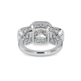 White Three-Stone Halo Diamond Ring