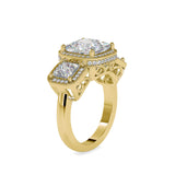 Yellow Three-Stone Halo Diamond Ring