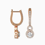 Rose Gold Double Halo Drop Earrings
