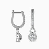 White Double Halo Drop Earrings