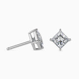 White Princess Cut Diamond Studs