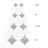 White Princess Cut Diamond Studs