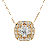 Yellow Double Halo Diamond Pendant Necklace