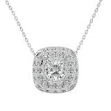 White Double Halo Diamond Pendant Necklace