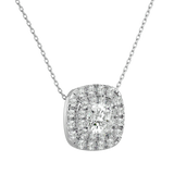 White Double Halo Diamond Pendant Necklace
