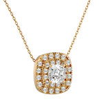 Yellow Double Halo Diamond Pendant Necklace