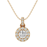 Yellow Round-Cut Diamond Halo Pendant Necklace