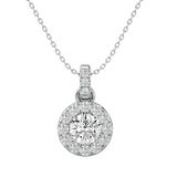 White Round-Cut Diamond Halo Pendant Necklace