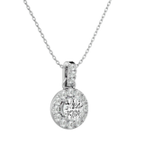 White Round-Cut Diamond Halo Pendant Necklace