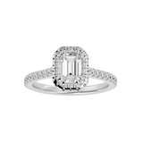 White Emerald-Cut Diamond Halo Ring