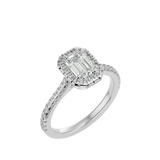 White Emerald-Cut Diamond Halo Ring