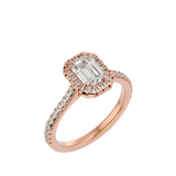 Rose Gold Emerald-Cut Diamond Halo Ring