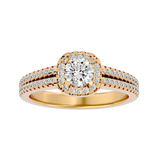 Yellow Split Shank Diamond Halo Engagement Ring
