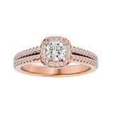 Rose Gold Split Shank Diamond Halo Engagement Ring