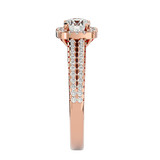 Rose Gold Split Shank Diamond Halo Engagement Ring