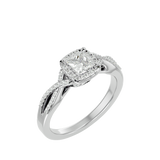 White Princess-Cut Diamond Twisted Halo Engagement Ring
