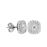White Gold Cushion-Cut Diamond Halo Stud Earrings
