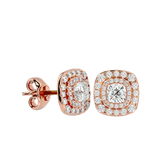 Rose Gold Cushion-Cut Diamond Halo Stud Earrings
