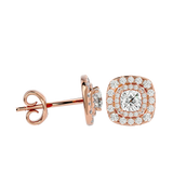 Rose Gold Cushion-Cut Diamond Halo Stud Earrings