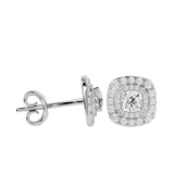 White Gold Cushion-Cut Diamond Halo Stud Earrings